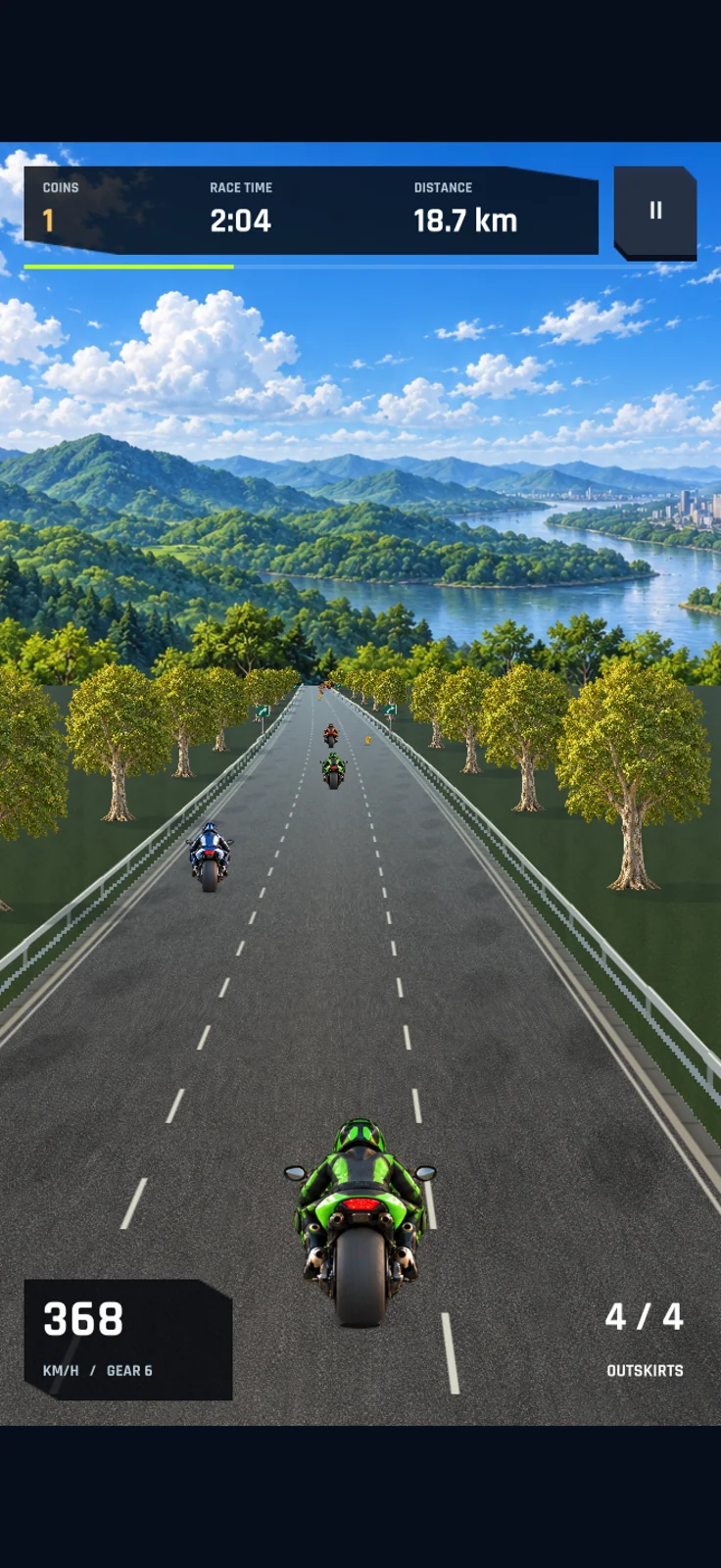 Speed Rovers gameplay: motorcycle racing through traffic