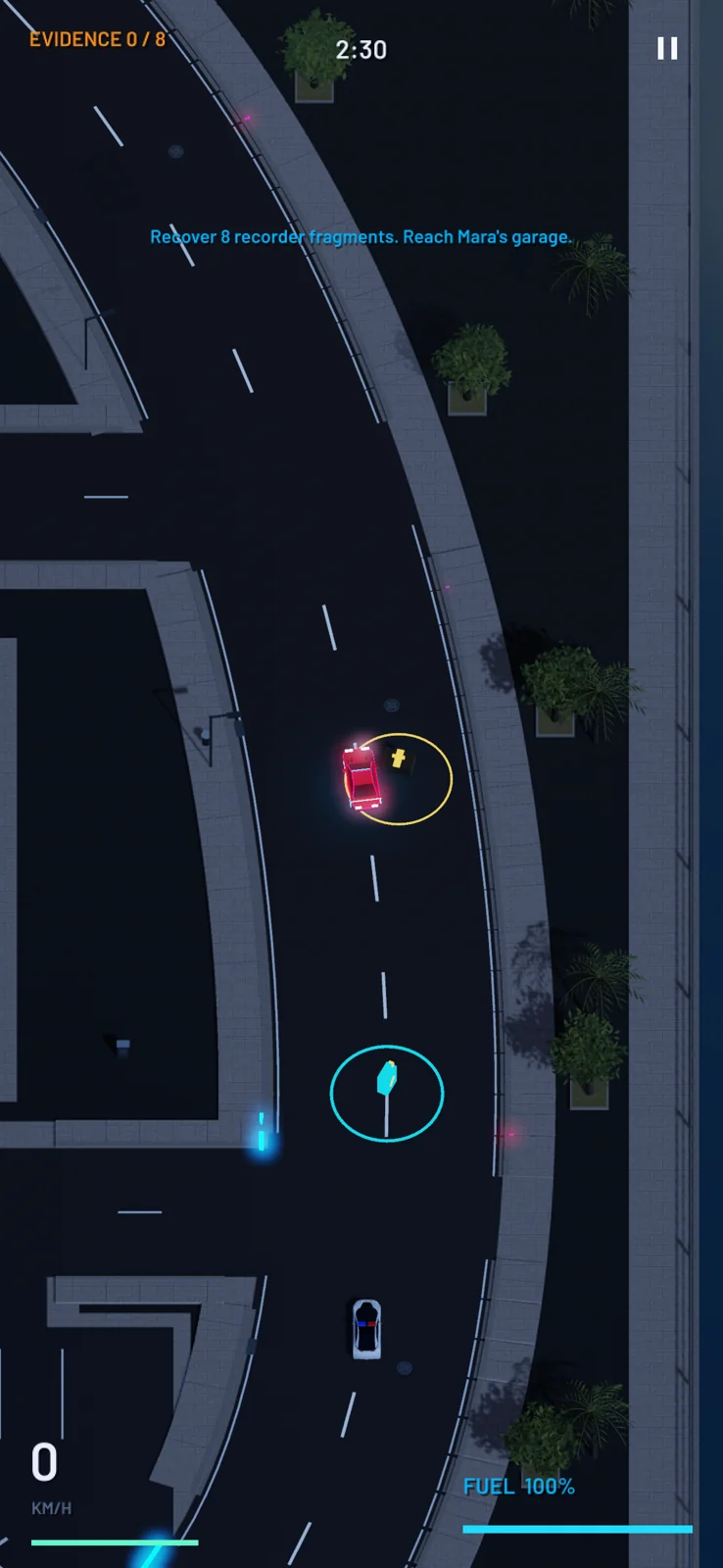 Slipline gameplay: top-down neon city car chase