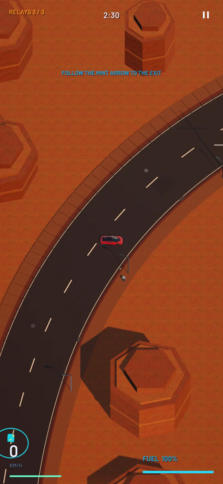Desert relay chapter with arcade driving HUD